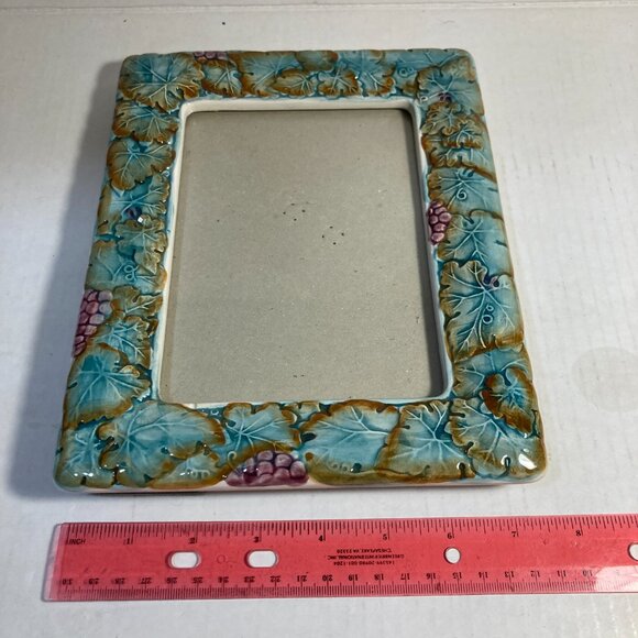 Vintage Ceramic Grape Vine Cluster Leaves Picture Photo Frame Terragrafics 5"X7" - Picture 12 of 16